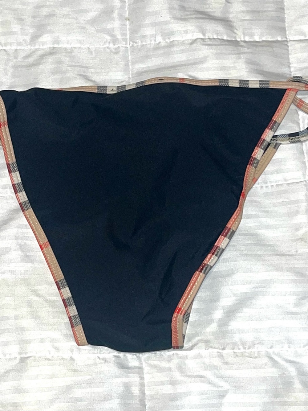 Burberry Plaid Trim Logo Black Triangle Halter Tie Side Bikini Set Size M NEW - Picture 3 of 9